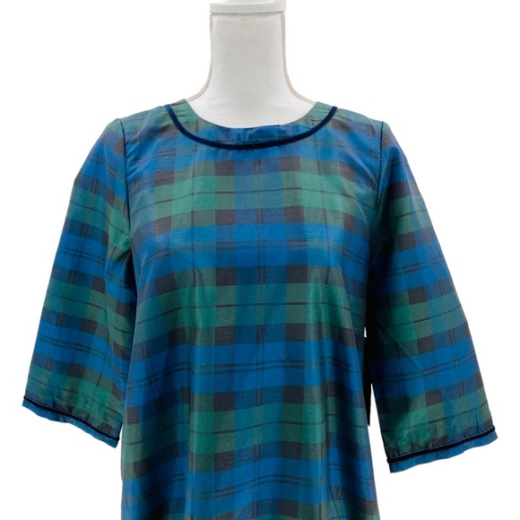 Tuckernuck | NEW Jamie Velvet Trimmed Plaid Blackwatch Midi Dress Size S - Picture 3 of 12